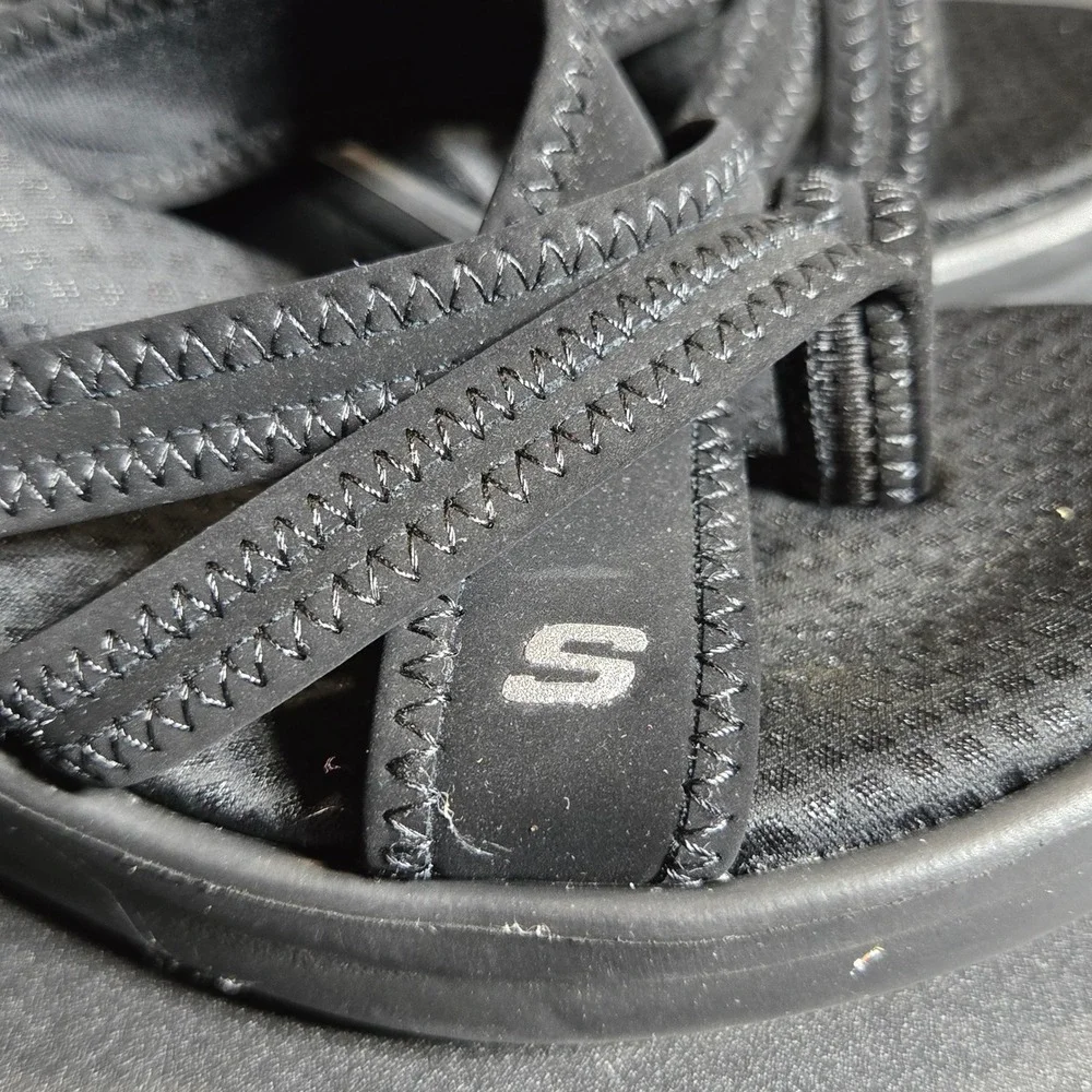 Skechers Womens Black Rumblers Young At Heart Wedge Sandals 7 Comfort Summer